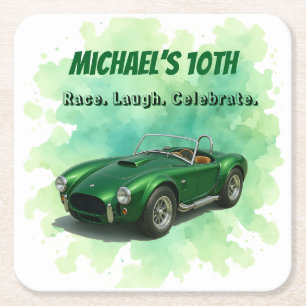 Dessous De Verre Carré Voiture de course verte de fête d'anniversaire 10