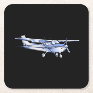 Dessous De Verre Carré Vol classique de silhouette de Cessna d'avions sur