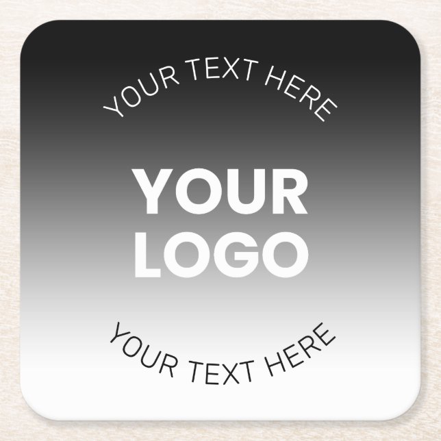 Dessous De Verre Carré Votre logo | Dégradé noir & blanc moderne modifiab (Devant)