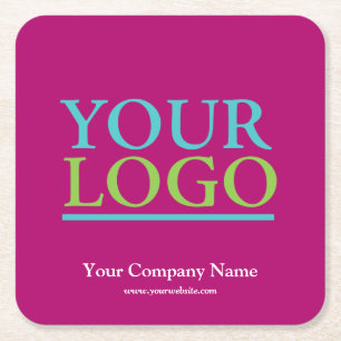 Dessous De Verre Carré Votre logo, nom et site Web Promo, Fuchsia