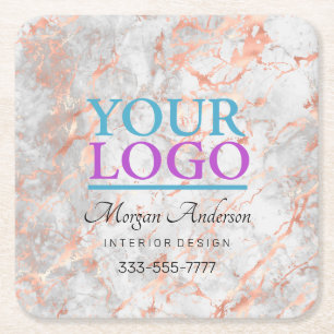 Dessous De Verre Carré Votre Logo, Promouvoir votre entreprise, Rose Gold