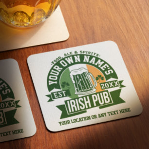 Dessous De Verre Carré Votre nom Irish Pub   Jour de la Saint Patrick per