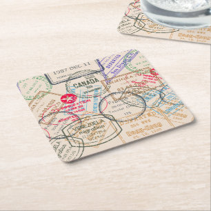 Dessous De Verre Carré Voyage de timbres de passeport