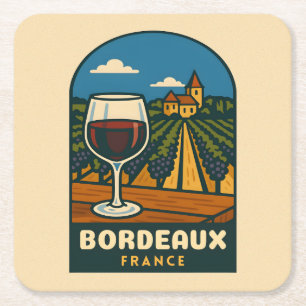 Dessous De Verre Carré Voyage Rétro Bordeaux France Vignoble