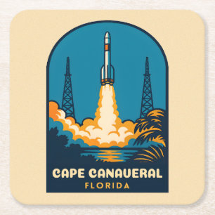 Dessous De Verre Carré Voyage rétro vintage cap Canaveral Floride fusée