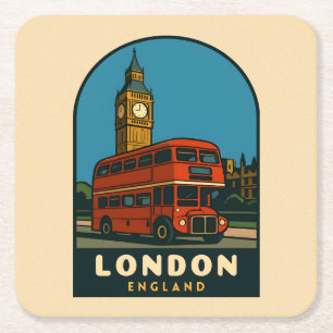 Dessous De Verre Carré Voyage Rétro Vintage Londres Big Ben Angleterre