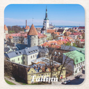 Dessous De Verre Carré Vue aérienne du centre de Tallinn