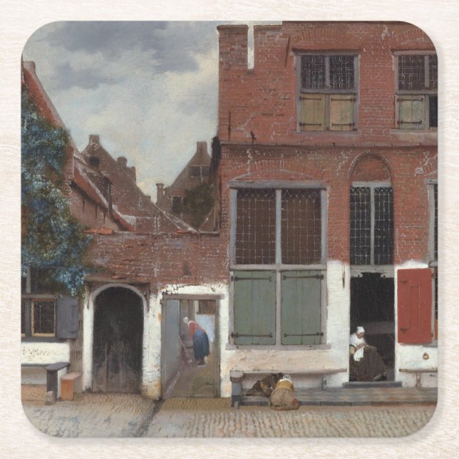 Dessous De Verre Carré Vue des maisons à Delft par Johannes Vermeer (Devant)