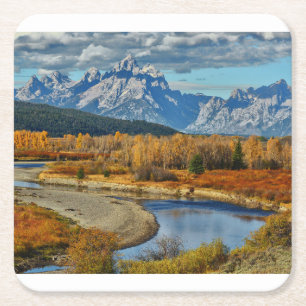 Dessous De Verre Carré Vue grande de rivière de montagnes de Teton en