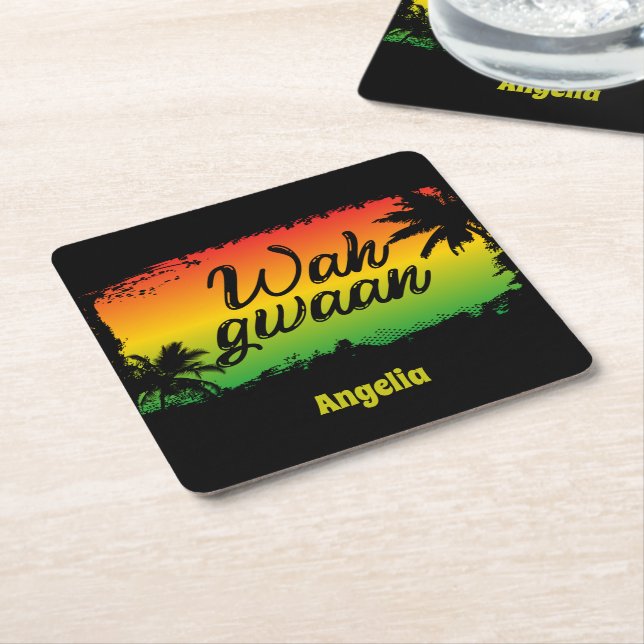 Dessous De Verre Carré Wah Gwan Jamaican Rasta Hello Citation (Incliné)