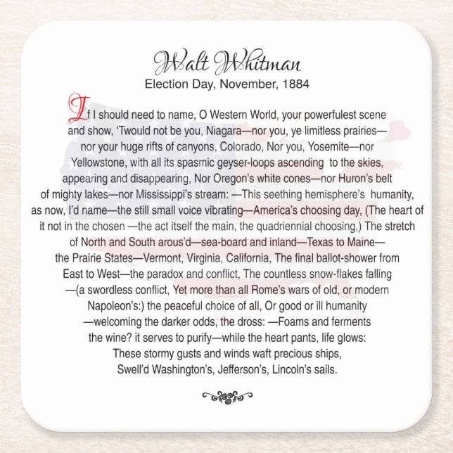 Dessous De Verre Carré Walt Whitman poésie élégant (Devant)
