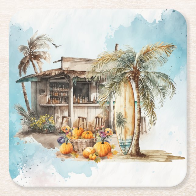 Dessous De Verre Carré Watercolor Beach Thanksgiving (Devant)