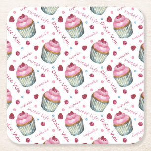 Dessous De Verre Carré Watercolor cupcakes