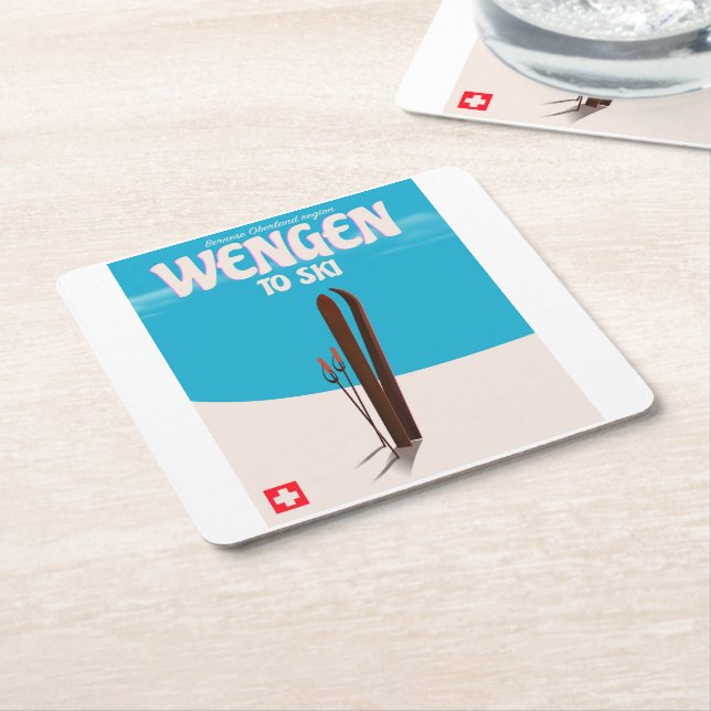 Dessous De Verre Carré Wengen, Suisse, affiche de ski (Incliné)