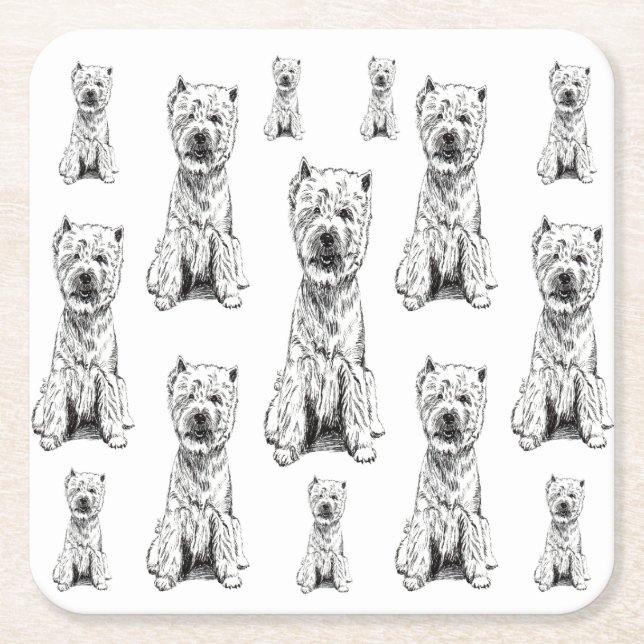 DESSOUS DE VERRE CARRÉ WEST HIGHLAND WHITE TERRIER. "WESTY" PATTERN (Devant)