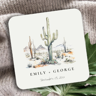 Dessous De Verre Carré Western Boho Cactus Mariage du paysage du désert