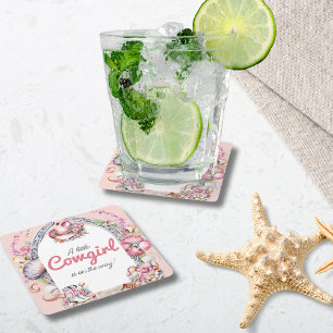 Dessous De Verre Carré Western Little Cowgirl Baby shower côtier rose