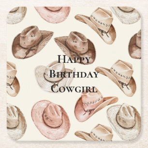 Dessous De Verre Carré Western Pink Cream Cowgirl Casquettes Anniversaire