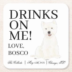 Dessous De Verre Carré Westie personnalisé West Highland Terrier Mariage