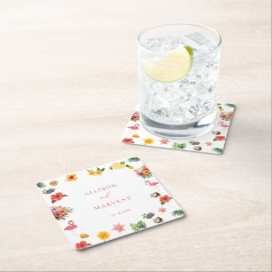 Dessous De Verre Carré Whimsical Colorful Fun Tropical Flamingle Mariage