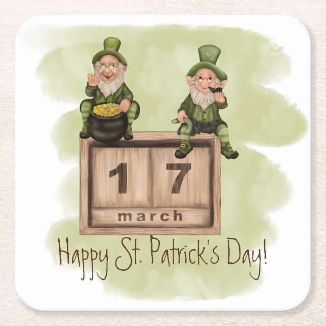 Dessous De Verre Carré Whimsical Leprechauns St. Patrick's Day (Devant)