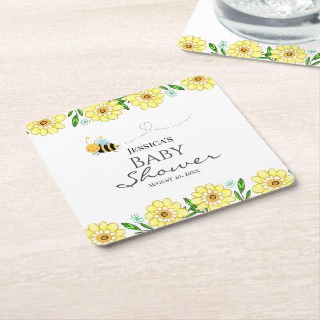 Dessous De Verre Carré Whimsical Sweet Baby shower d'abeilles (Incliné)