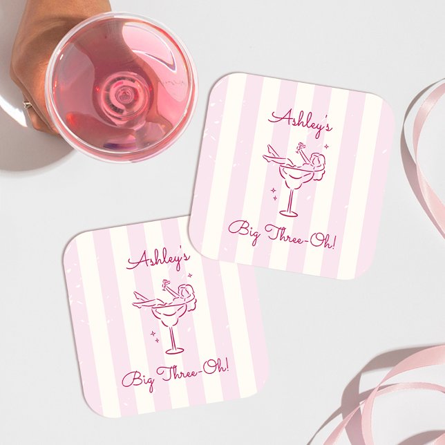 Dessous De Verre Carré Whimsy Hand Drawn Margarita Cocktail 30th Birthday (Créateur téléchargé)