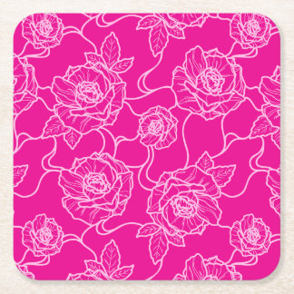 Dessous De Verre Carré Whispers of Rose, Elegant Line Art Floral