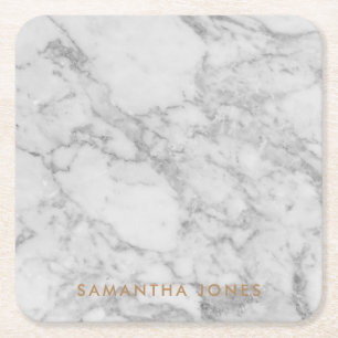 Dessous De Verre Carré White Carrara Marble Gold Classic Personalised