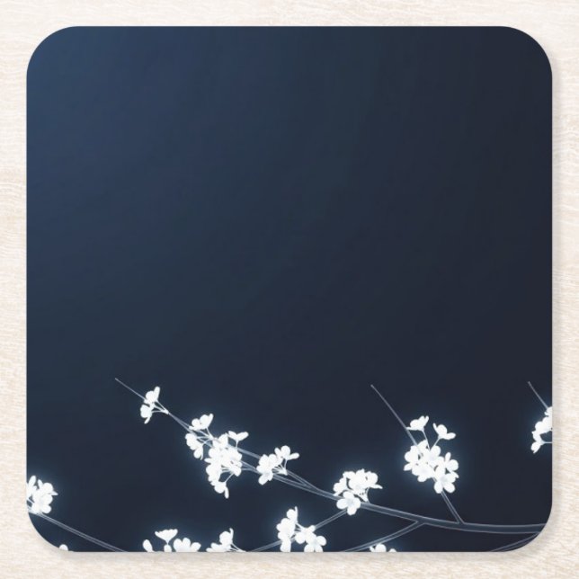 Dessous De Verre Carré White Cherry Blossom Navy Background (Devant)