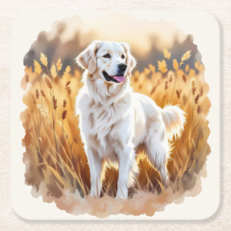 Dessous De Verre Carré White Golden Retriever Dog