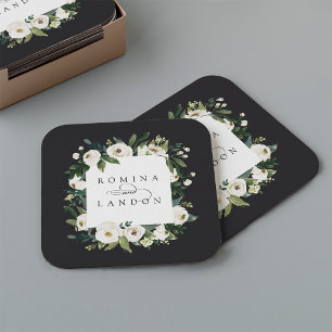 Dessous De Verre Carré White Peony Personalized Floral Frame Wedding