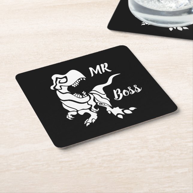Dessous De Verre Carré White Trex the Boss Dino (Incliné)