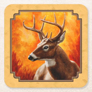 Dessous De Verre Carré Whitetail Deer Autumn