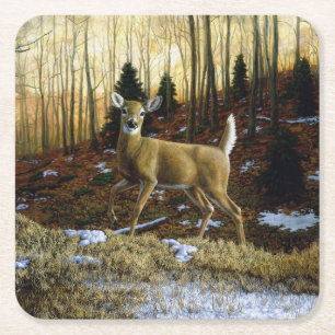Dessous De Verre Carré Whitetail Deer Doe dans la forêt d'automne