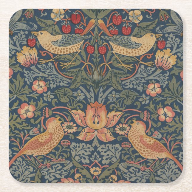 Dessous De Verre Carré William Morris Fraise Voleurs Oiseaux (Devant)