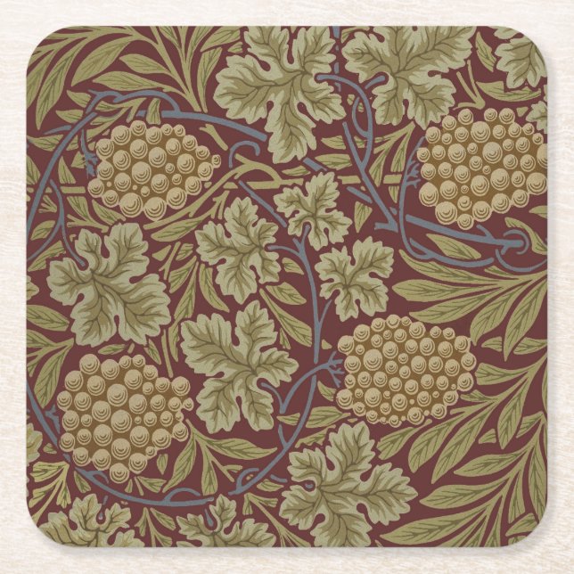 Dessous De Verre Carré William Morris Vine Grappe Rouge Vert Art (Devant)