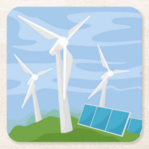 Dessous De Verre Carré Windmills et cellules solaires