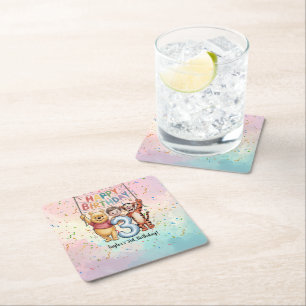 Dessous De Verre Carré Winnie l'Ourson   Joyeux Anniversaire