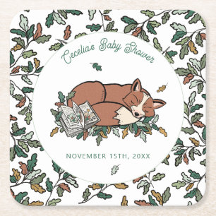 Dessous De Verre Carré Woodland Storybook Fall Fox Baby shower
