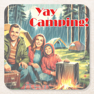 Dessous De Verre Carré Yay Camping Dans La Pluie