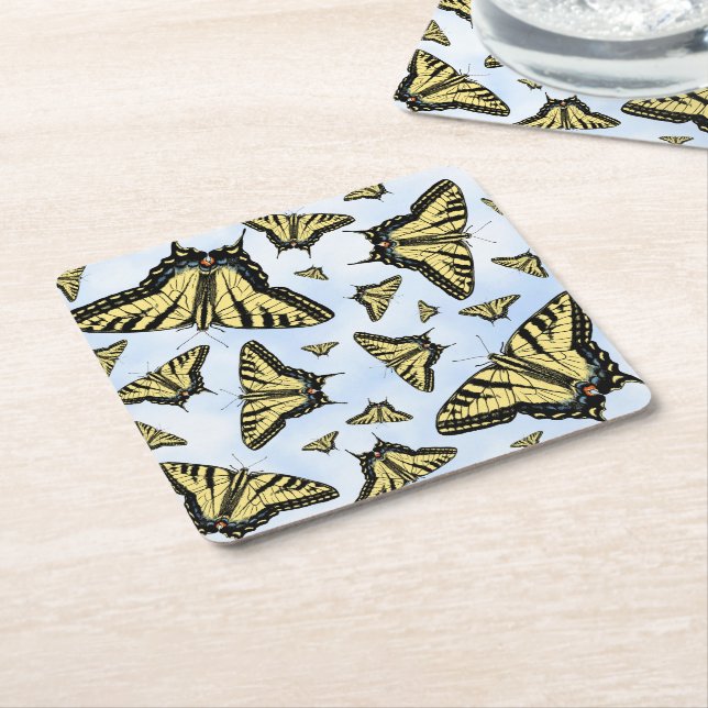 Dessous De Verre Carré Yellow Swallowtail Butterflies Blue Sky Custom (Incliné)