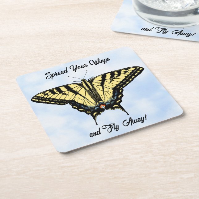 Dessous De Verre Carré Yellow Swallowtail Butterfly Blue Sky Personalized (Incliné)