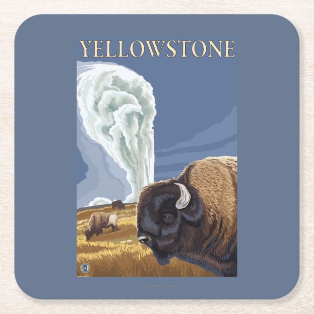 Dessous De Verre Carré YellowstoneBison avec vieux fidèle (Devant)