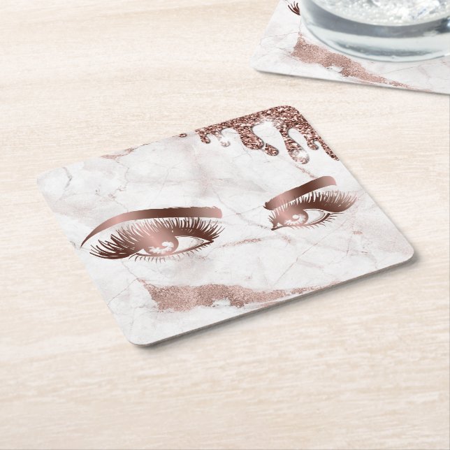 Dessous De Verre Carré yeux roses en or (Incliné)