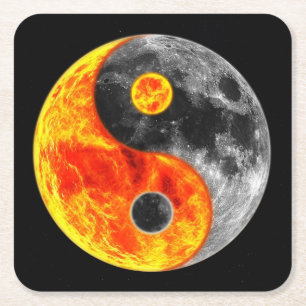 Dessous De Verre Carré Yin et Yang Sun et Lune très amusants