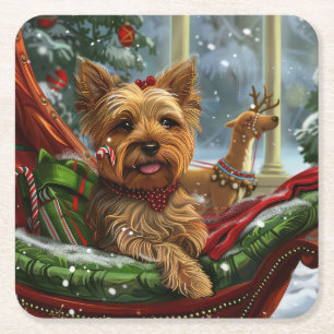 Dessous De Verre Carré Yorkshire Terrier Chien Fête de Noël