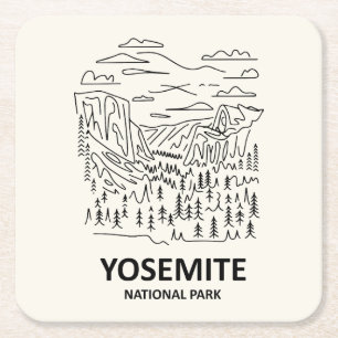 Dessous De Verre Carré Yosemite National Park Line Art