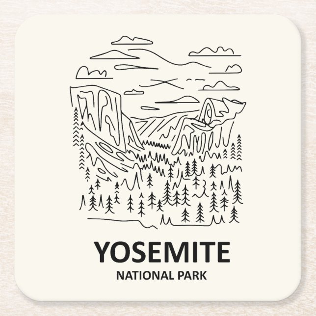 Dessous De Verre Carré Yosemite National Park Line Art (Devant)
