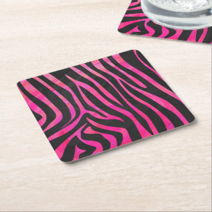 Dessous De Verre Carré Zebra noir et rose chaud